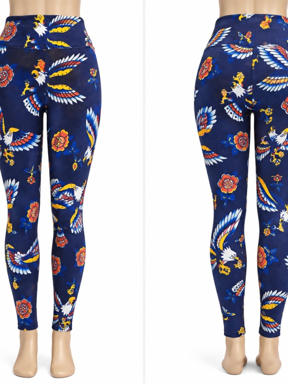 LuLaRoe Navy Leggings with Eagle & Floral Print